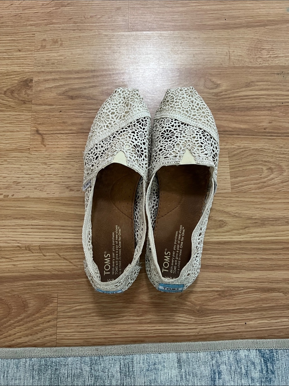 TOMS Crochet Slip-On Flats in Ivory Crochet